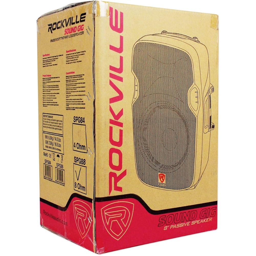 Rockville SPG88 400W Peak 8" Passive PA Speaker 8 Ohm, Lightweight ABS Cabinet, High-Sensitivity Driver, Durable Design, for DJs and Live Events