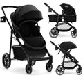 INFANS 2 in 1 Baby Stroller, High Landscape Infant Stroller &amp; Reversible Bassinet Pram, Foldable Pushchair with Adjustable Canopy, Storage Basket, Cup Holder, Suspension Wheels (Black)