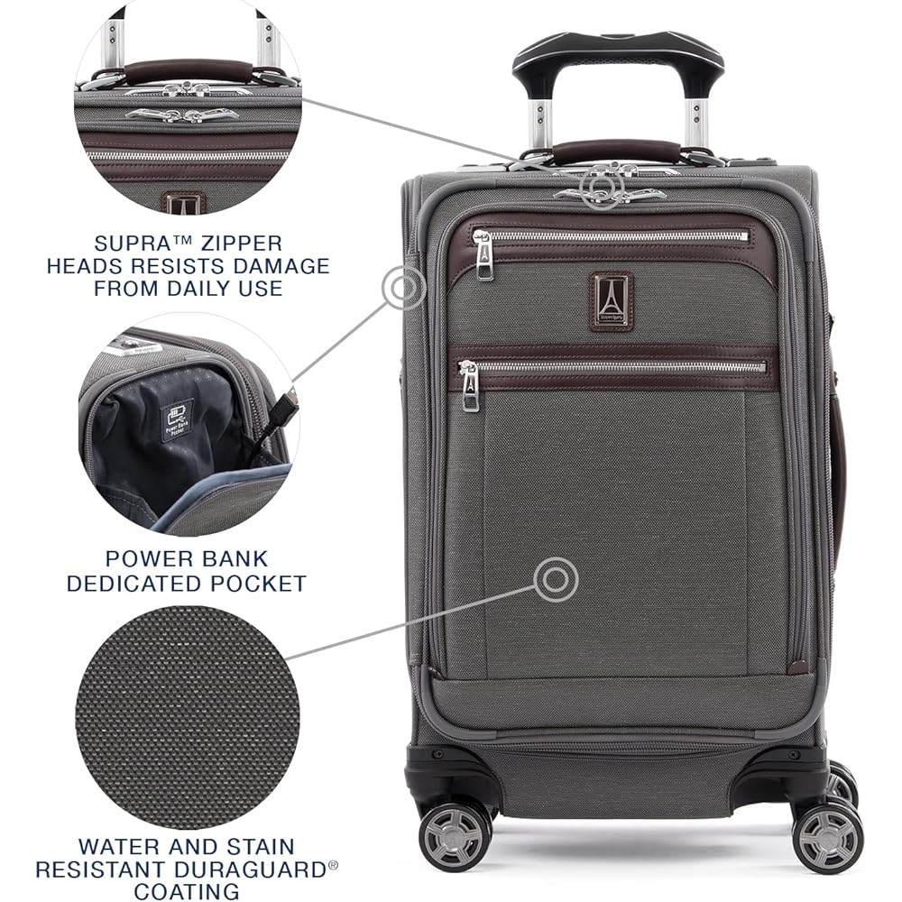 | Travelpro Platinum Elite Softside Expandable Carry on Luggage, 8 Wheel Spinner Suitcase, USB Port, Suiter, Men and Women, Vintage Grey, Carry On 21-Inch | Suitcases