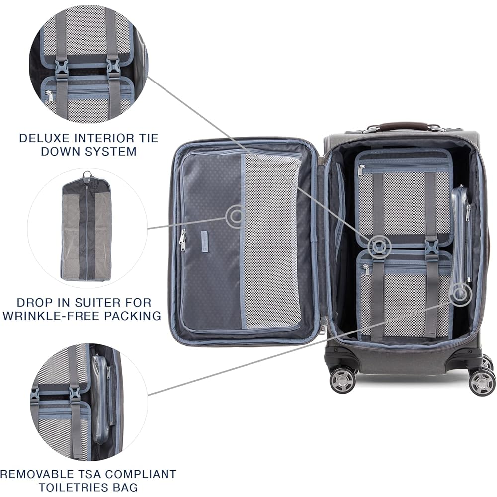 | Travelpro Platinum Elite Softside Expandable Carry on Luggage, 8 Wheel Spinner Suitcase, USB Port, Suiter, Men and Women, Vintage Grey, Carry On 21-Inch | Suitcases