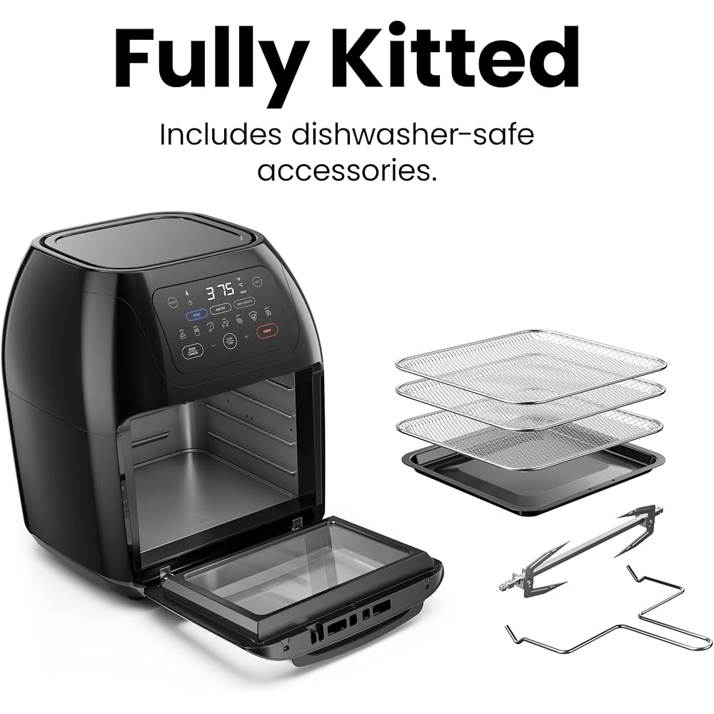 CHEFMAN Multifunctional Digital Air Fryer+ Rotisserie, Dehydrator, Convection Oven, 17 Touch Screen Presets Fry, Roast, Dehydrate, Bake, XL 10L Family Size, Auto Shutoff, Large Easy-View Window, Black
