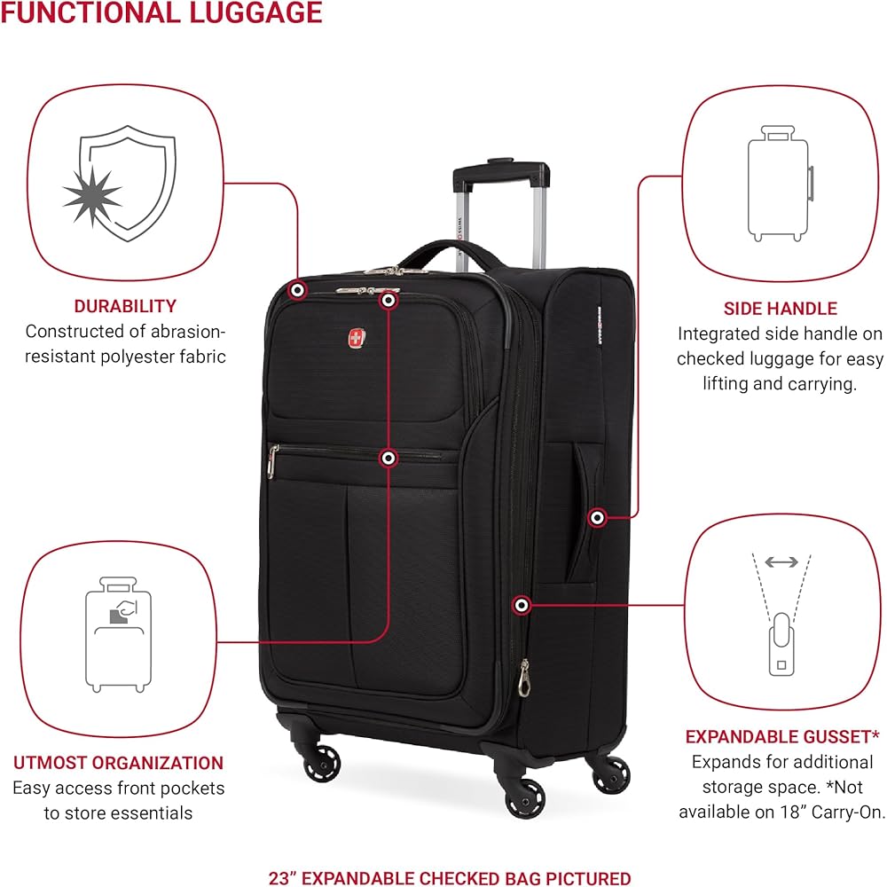 | SwissGear 4010 Softside Luggage with Spinner Wheels, Black, 3-Piece Set (18/23/27) | Suitcases
