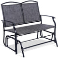 Backyard Expressions 2-Person Outdoor Glider Bench, Patio Double Swing Rocking Chair Loveseat w/Powder Coated Steel Frame for Backyard Garden Porch, Black Frame Heathered Grey Sling Fabric