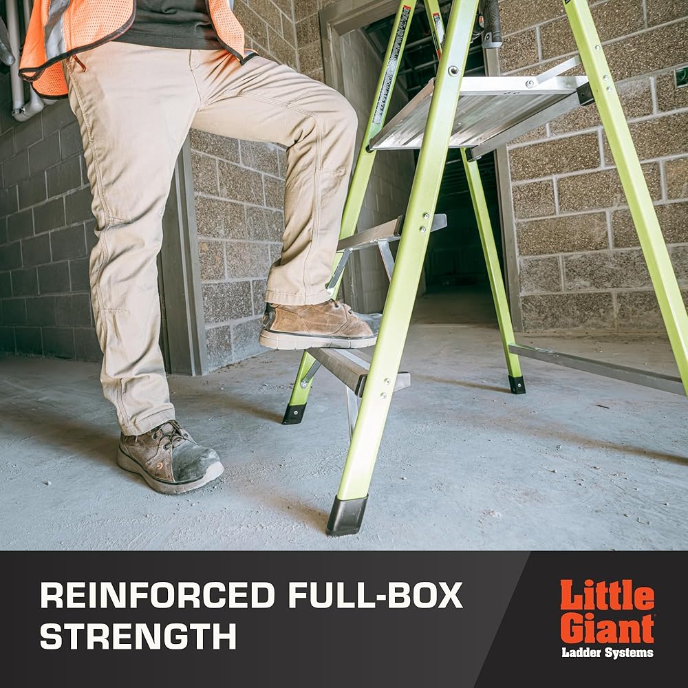 Little Giant Ultra Step Ladder with XL Platform, 3-Step Lightweight Foldable Non-Conductive Fiberglass, 300 Lbs. Capacity Type IA Extra Heavy Duty Ladder 8-Ft Max Reach
