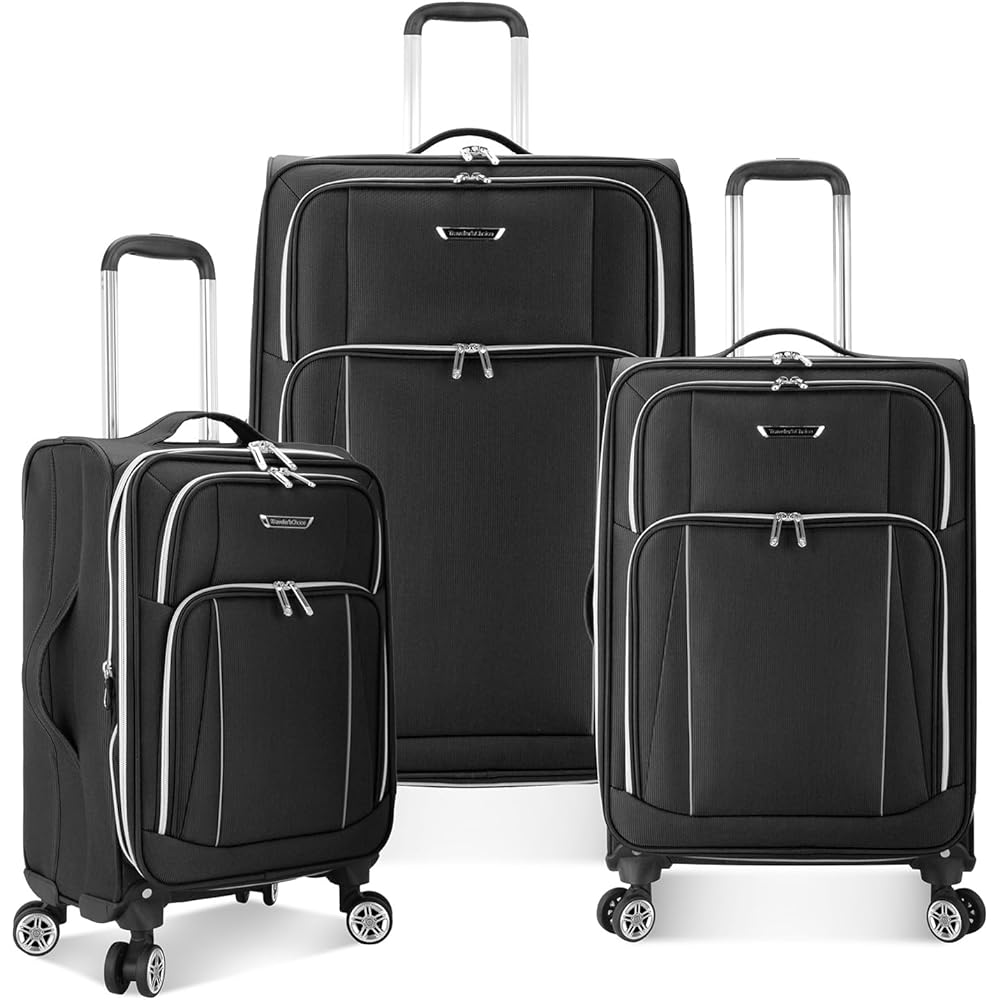 | Traveler's Choice Lares Softside Expandable Luggage with Spinner Wheels, Black, 3 Piece Luggage Set | Suitcases
