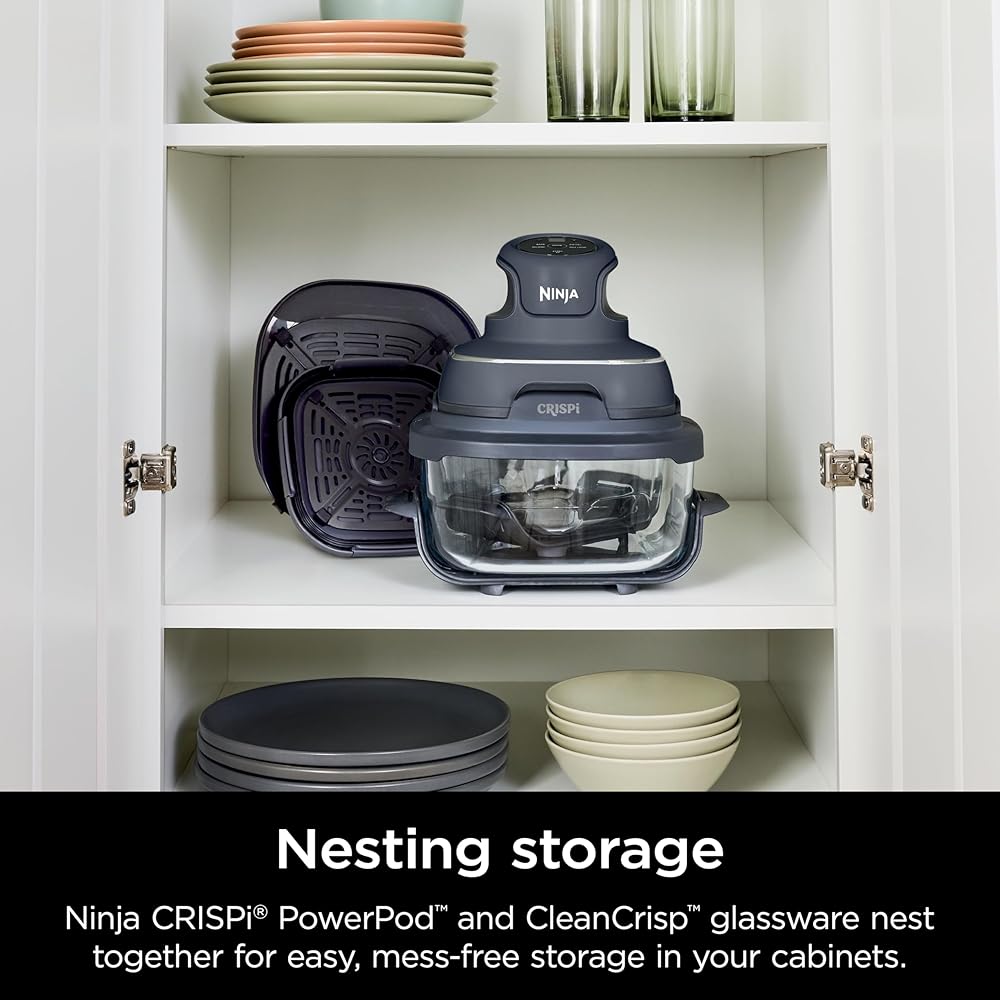 Ninja Crispi 4-in-1 Portable Glass Air Fryer Cooking System, 1500W, 4QT &amp; 6-Cup TempWare Glass Containers with Storage Lids, Microwave, Freezer &amp; Dishwasher Safe, Cyberspace Gray, FN101GY