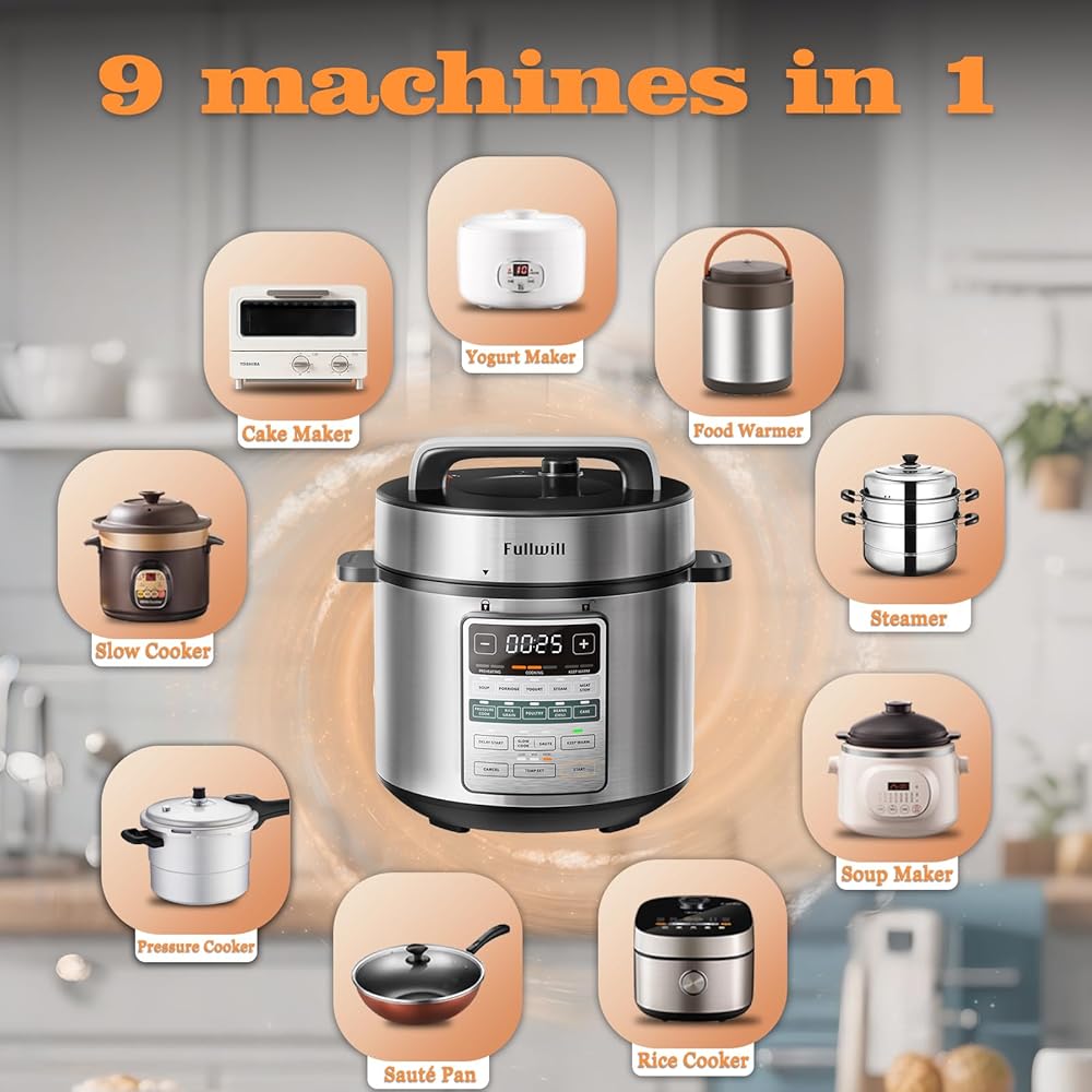 Fullwill Electric Pressure Cooker 6QT Dual Pots, 12 in 1 MultiFunction Cooker with 304 Stainless Steel &amp; Ceramic Pots, Pressure Cook, Soup, Porridge, Yogurt, Meat Stew, Rice, Poultry, Beans and More