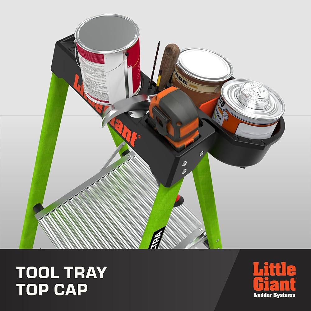 Little Giant Ultra Step Ladder with XL Platform, 3-Step Lightweight Foldable Non-Conductive Fiberglass, 300 Lbs. Capacity Type IA Extra Heavy Duty Ladder 8-Ft Max Reach