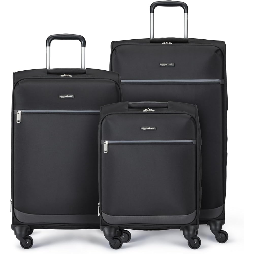 | 3-Piece Set (21", 23", 28"), Softside Suitcases With Wheels, With Four 360-Degree Multi-directional Spinner Wheels, Expandable Space, Zippered Pocket and Straps, Telescopic Handle, Black | Suitcases