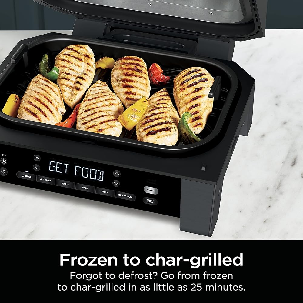 Ninja DG551 Foodi Smart XL 6-in-1 Indoor Grill with Air Fry, Roast, Bake, Broil, &amp; Dehydrate, Foodi Smart Thermometer, 2nd Generation, Black/Silver