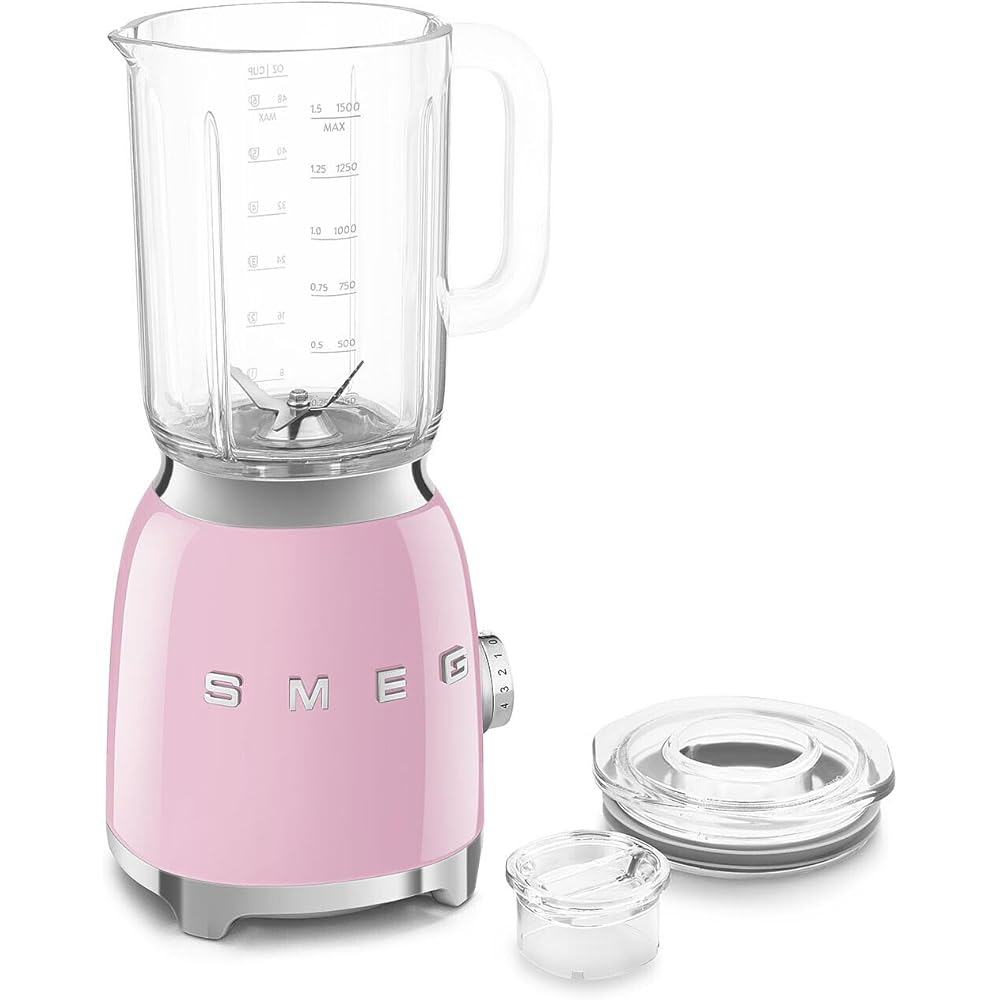 SMEG BLF03 Retro Style Blender – 600W Countertop Blender with 48 oz BPA-Free Jug, 3 Speeds + Pulse, Ice Crush &amp; Smoothie Functions – 50s-Inspired Design-Pink
