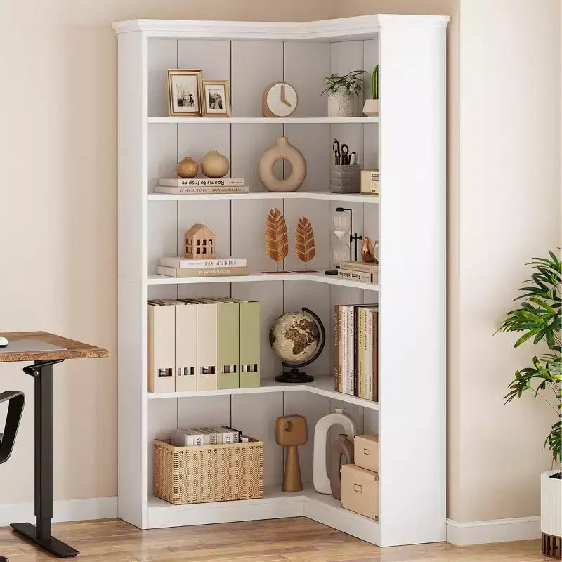 72 L-Shaped Corner Bookshelf, 5-Tier Wood Bookcase for Living Room/Office, Rustic Storage Shelf with Anti-Tip Design, Easy Assembly, Half-Back Style