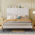 AMERLIFE Bed Frame, Velvet Upholstered Platform Bed with Channel Tufted Headboard