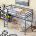 MAYEERTY Twin High Loft Bed, Rubber Wood Loft Bed with Safety Guardrail, Bulit-in Desk Gray