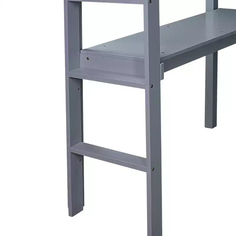 MAYEERTY Twin High Loft Bed, Rubber Wood Loft Bed with Safety Guardrail, Bulit-in Desk Gray
