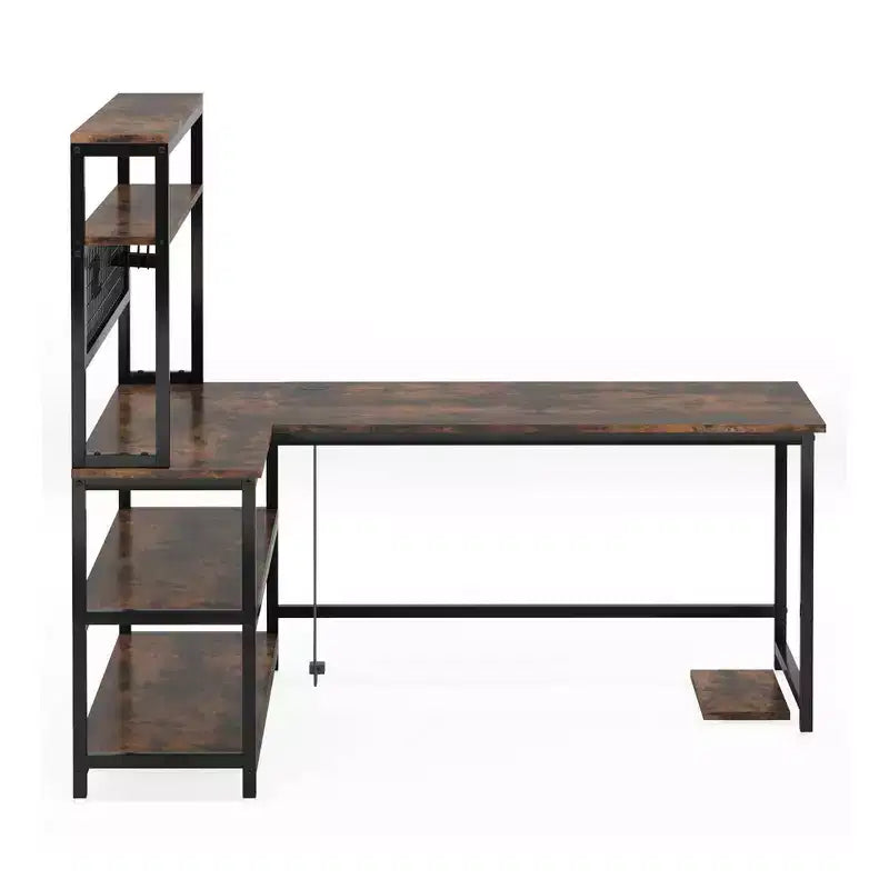 MAYEERTY 55 Large L-Shaped Office Desk with Built-In Charger, Waterproof Dustproof Corner Workstation with Storage Bookshelf for Home & Office