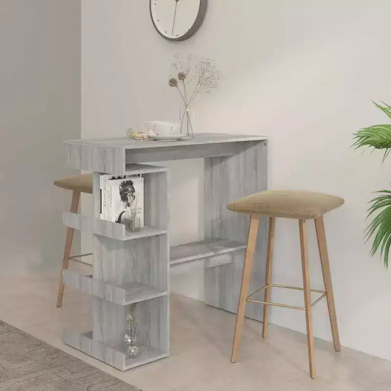 vidaXL Modern Bar Table with Storage Rack - Compact and Chic Engineered Wood Table for Kitchen/Dining Area - Gray Sonoma, 39.4 x 19.7 x 40