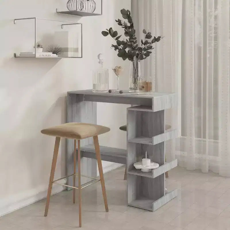vidaXL Modern Bar Table with Storage Rack - Compact and Chic Engineered Wood Table for Kitchen/Dining Area - Gray Sonoma, 39.4 x 19.7 x 40
