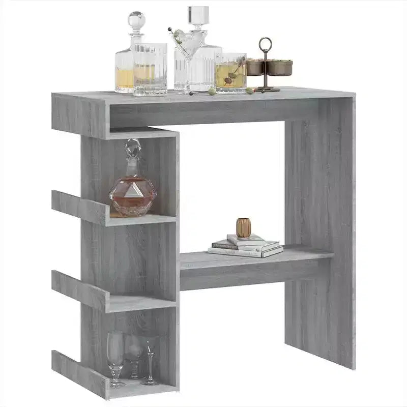 vidaXL Modern Bar Table with Storage Rack - Compact and Chic Engineered Wood Table for Kitchen/Dining Area - Gray Sonoma, 39.4 x 19.7 x 40