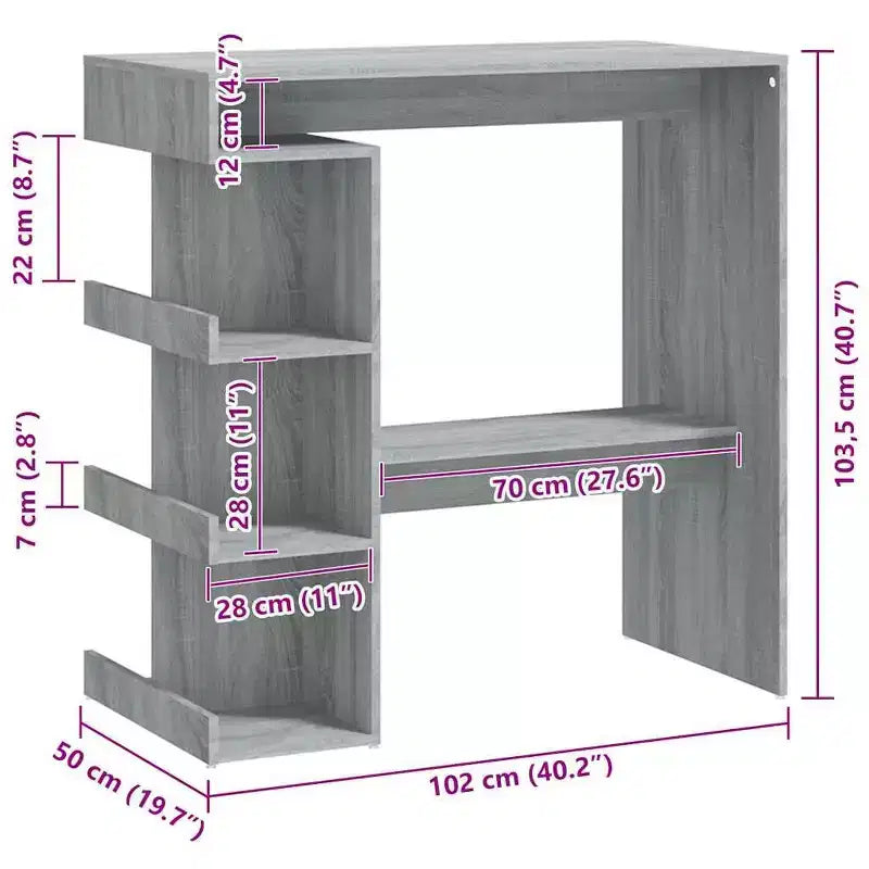 vidaXL Modern Bar Table with Storage Rack - Compact and Chic Engineered Wood Table for Kitchen/Dining Area - Gray Sonoma, 39.4 x 19.7 x 40