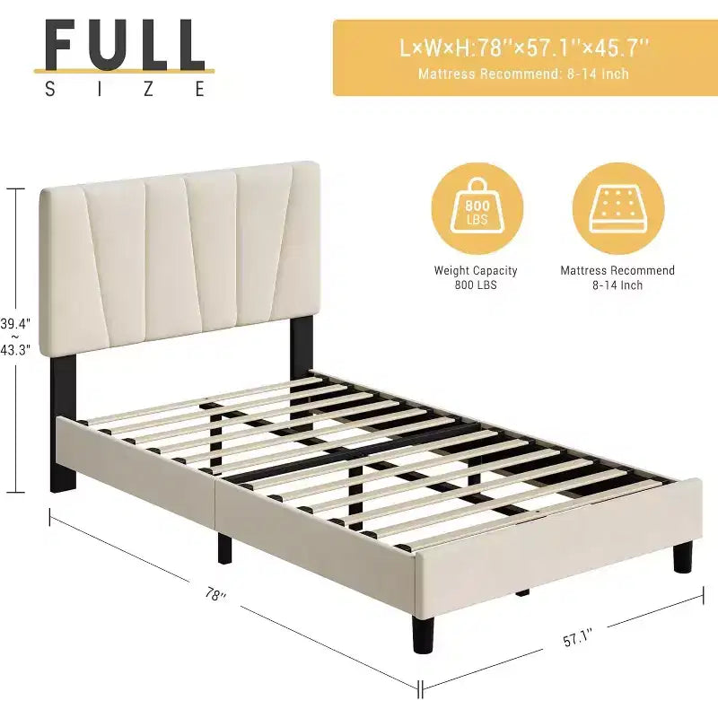Upholstered Platform Bed Frame, Adjustable Headboard, Modern Noise Free Bed Frame, Sturdy Wooden Slats Support, No Box Spring Needed & Easy Assembly