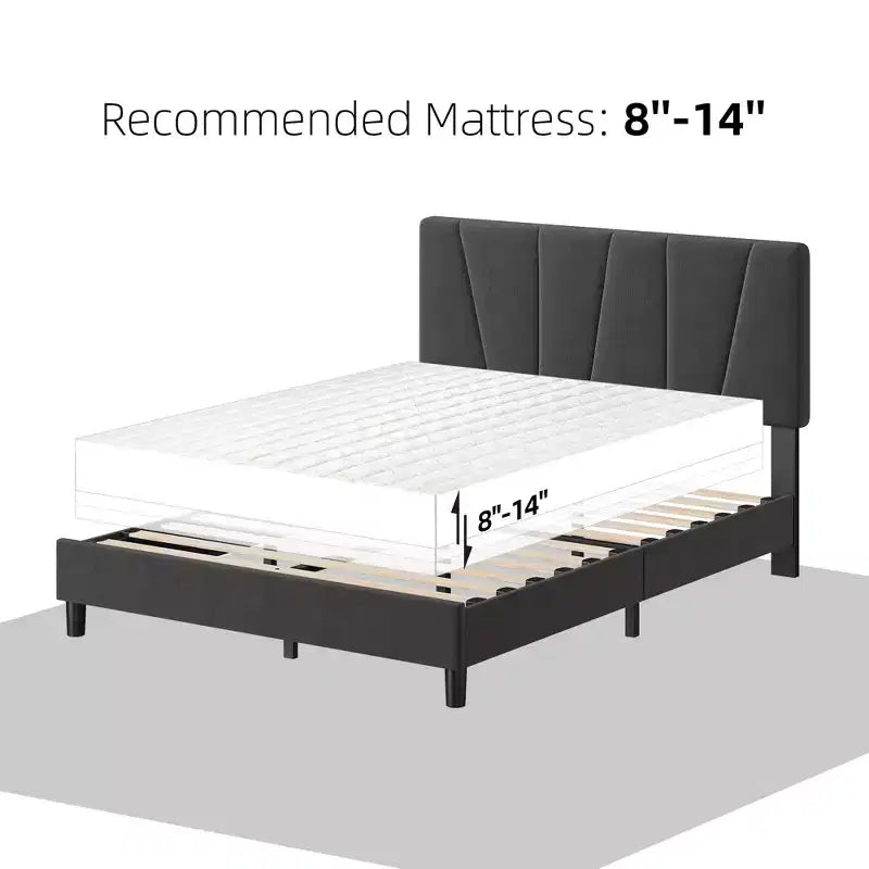Upholstered Platform Bed Frame, Adjustable Headboard, Modern Noise Free Bed Frame, Sturdy Wooden Slats Support, No Box Spring Needed & Easy Assembly