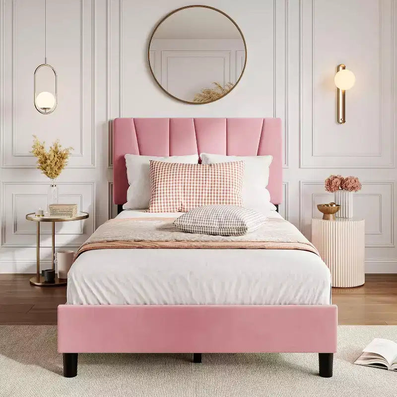 Upholstered Platform Bed Frame, Adjustable Headboard, Modern Noise Free Bed Frame, Sturdy Wooden Slats Support, No Box Spring Needed & Easy Assembly