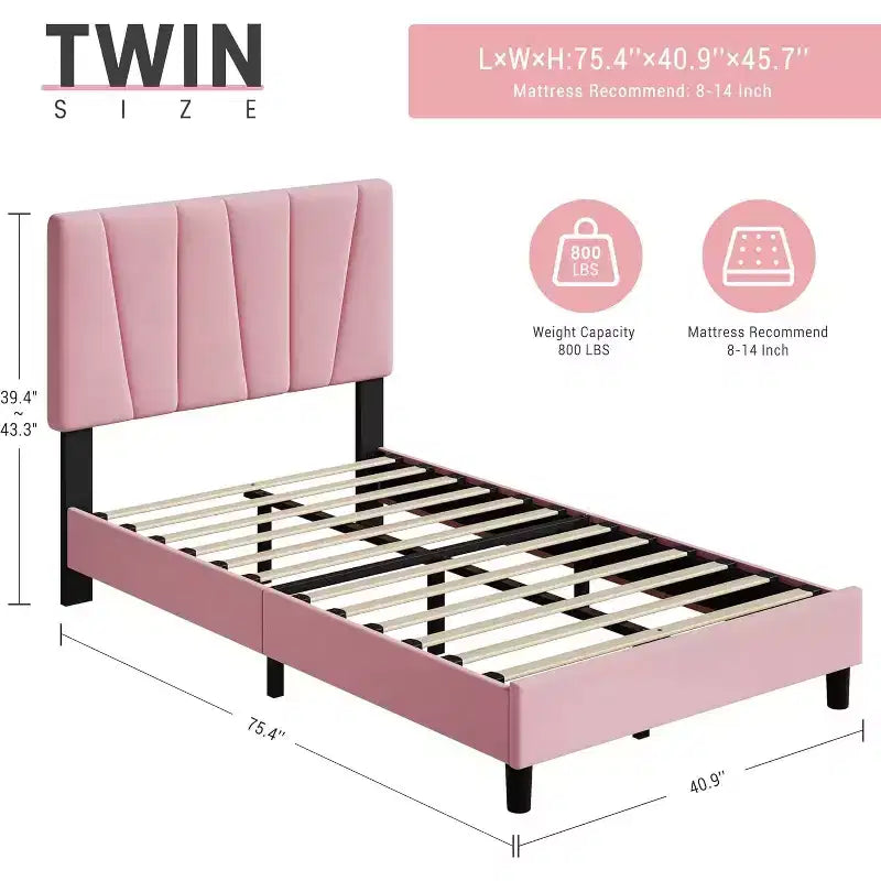 Upholstered Platform Bed Frame, Adjustable Headboard, Modern Noise Free Bed Frame, Sturdy Wooden Slats Support, No Box Spring Needed & Easy Assembly