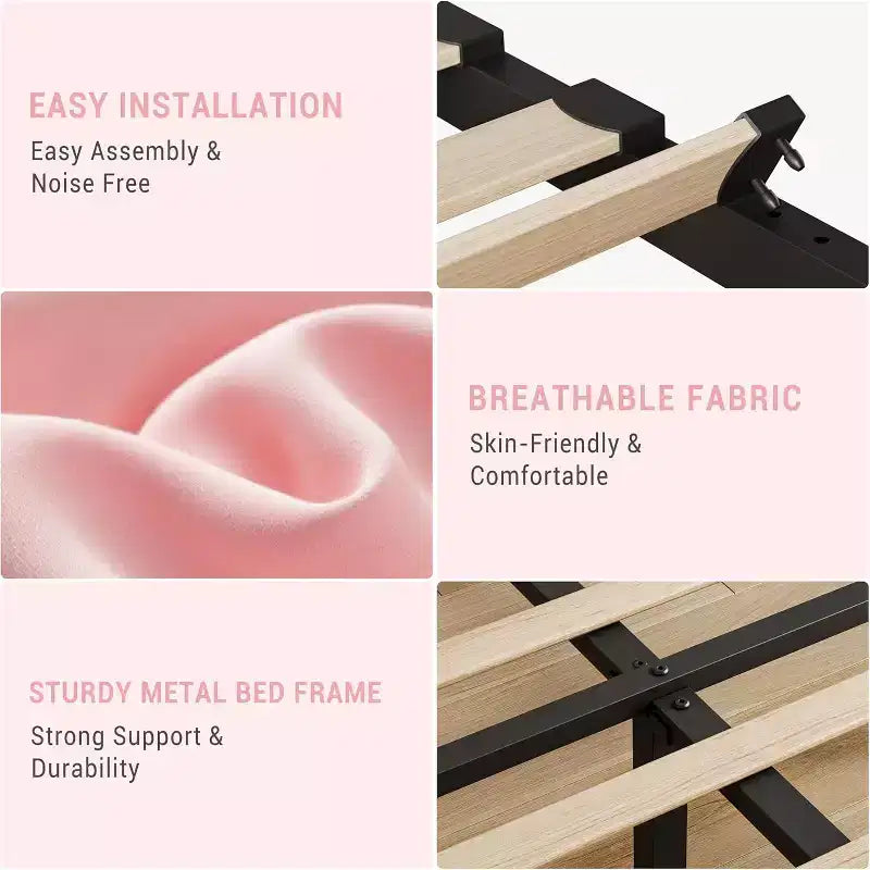 Upholstered Platform Bed Frame, Adjustable Headboard, Modern Noise Free Bed Frame, Sturdy Wooden Slats Support, No Box Spring Needed & Easy Assembly