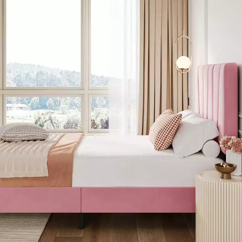 Upholstered Platform Bed Frame, Adjustable Headboard, Modern Noise Free Bed Frame, Sturdy Wooden Slats Support, No Box Spring Needed & Easy Assembly