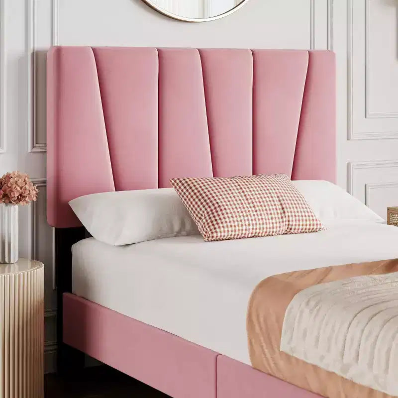 Upholstered Platform Bed Frame, Adjustable Headboard, Modern Noise Free Bed Frame, Sturdy Wooden Slats Support, No Box Spring Needed & Easy Assembly