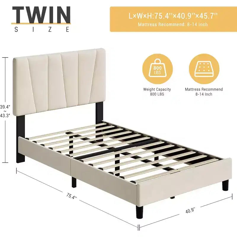 Upholstered Platform Bed Frame, Adjustable Headboard, Modern Noise Free Bed Frame, Sturdy Wooden Slats Support, No Box Spring Needed & Easy Assembly