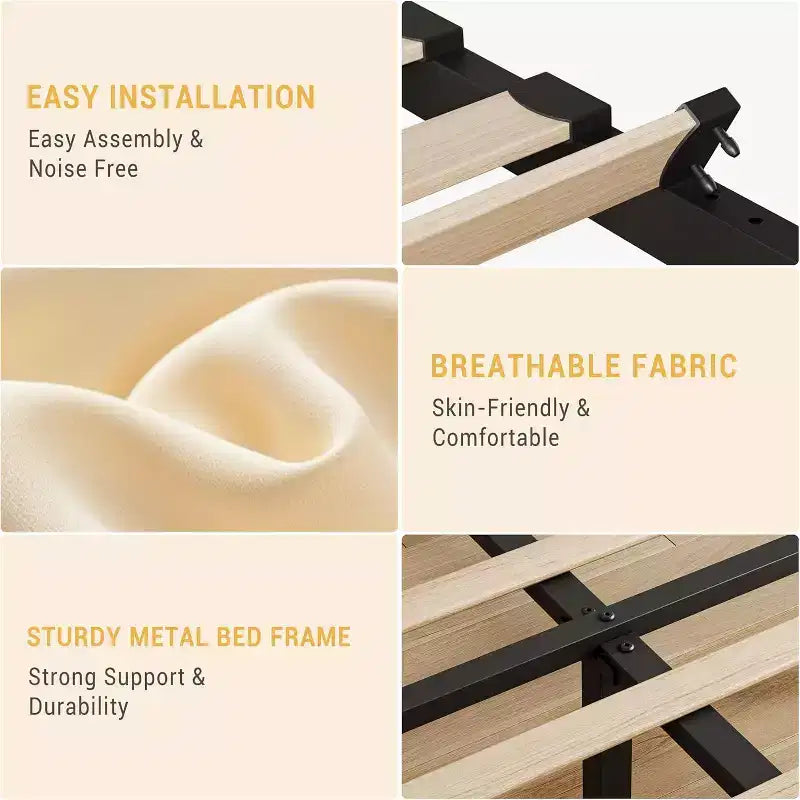 Upholstered Platform Bed Frame, Adjustable Headboard, Modern Noise Free Bed Frame, Sturdy Wooden Slats Support, No Box Spring Needed & Easy Assembly