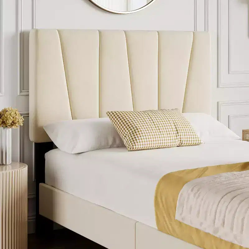 Upholstered Platform Bed Frame, Adjustable Headboard, Modern Noise Free Bed Frame, Sturdy Wooden Slats Support, No Box Spring Needed & Easy Assembly