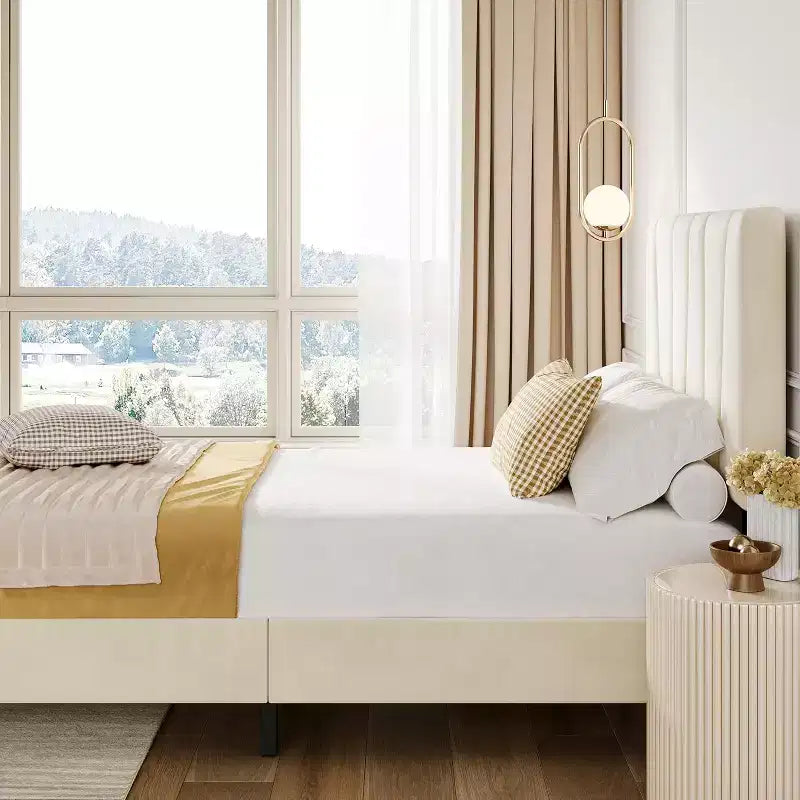 Upholstered Platform Bed Frame, Adjustable Headboard, Modern Noise Free Bed Frame, Sturdy Wooden Slats Support, No Box Spring Needed & Easy Assembly