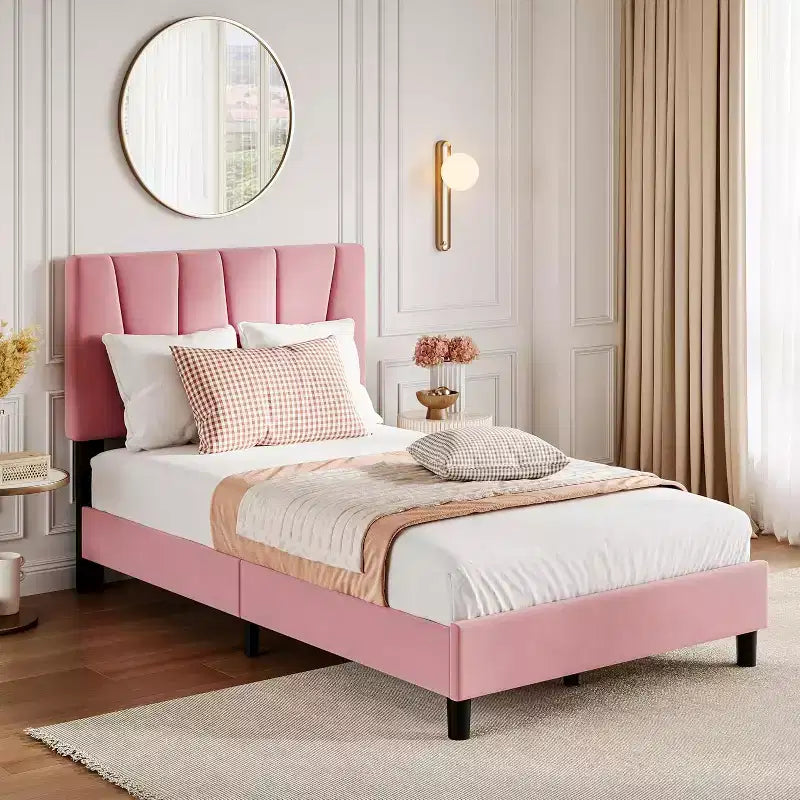 Upholstered Platform Bed Frame, Adjustable Headboard, Modern Noise Free Bed Frame, Sturdy Wooden Slats Support, No Box Spring Needed & Easy Assembly