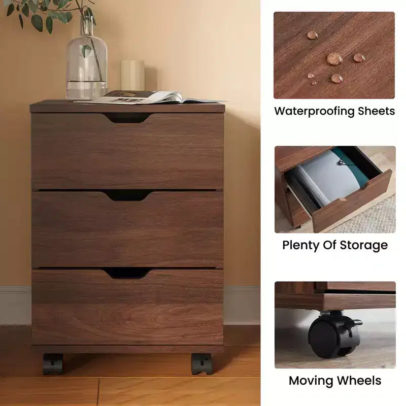 PexFix 3 Drawer Vertical File Cabinet Rolling Wooden Mobile Under Desk with Casters for Home Office