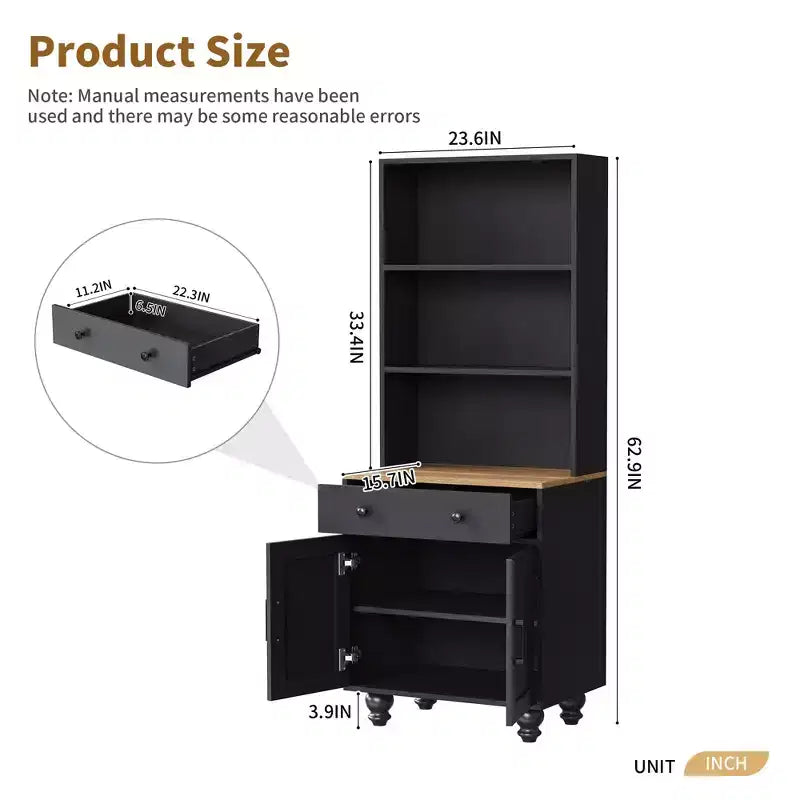 CLIHOME Farmhouse Storage Cabinet, Modern Kitchen Pantry Cabinet with Adjustable Shelves, 5 Tier Bookshelf with Drawer