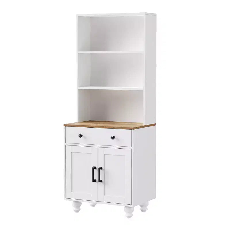 CLIHOME Farmhouse Storage Cabinet, Modern Kitchen Pantry Cabinet with Adjustable Shelves, 5 Tier Bookshelf with Drawer
