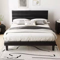 VINGLI Faux Leather Bed Frame, Upholstered Platform Bed with Adjustable Headboard,Heavy Duty Slats Support,Luxury Modern,No Box Spring Needed, Black