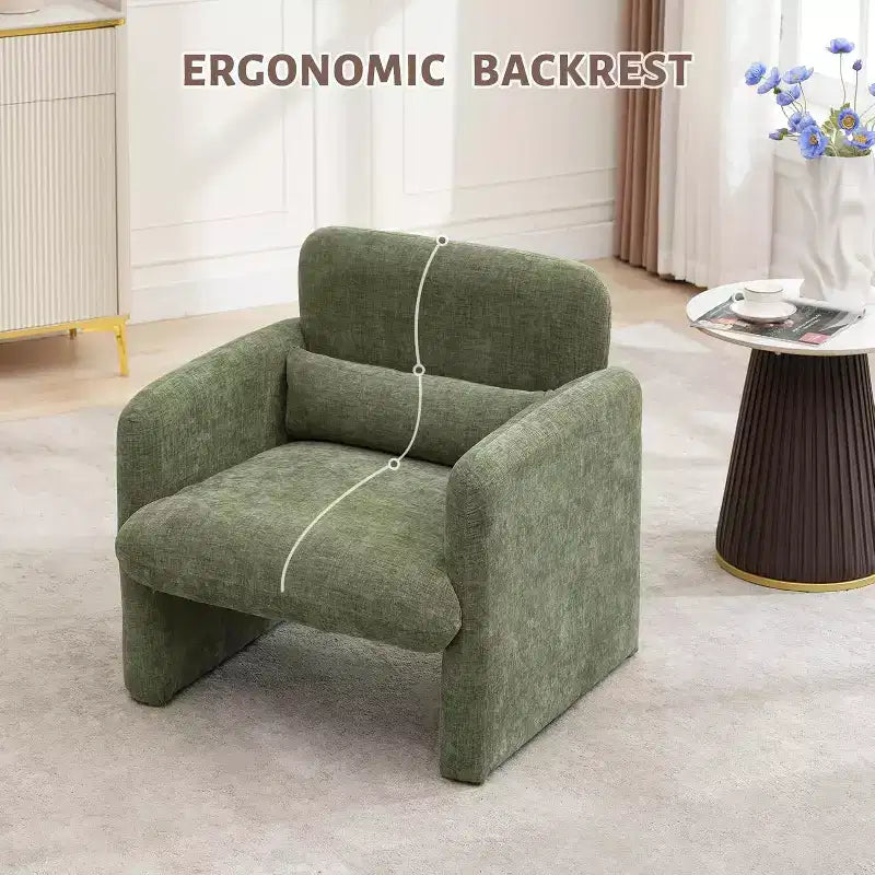 Modern Chenille Fabric Living Room Chair, Upholstered Armchair Leisure Single Sofa Chair for Bedroom, Office, Apartment
