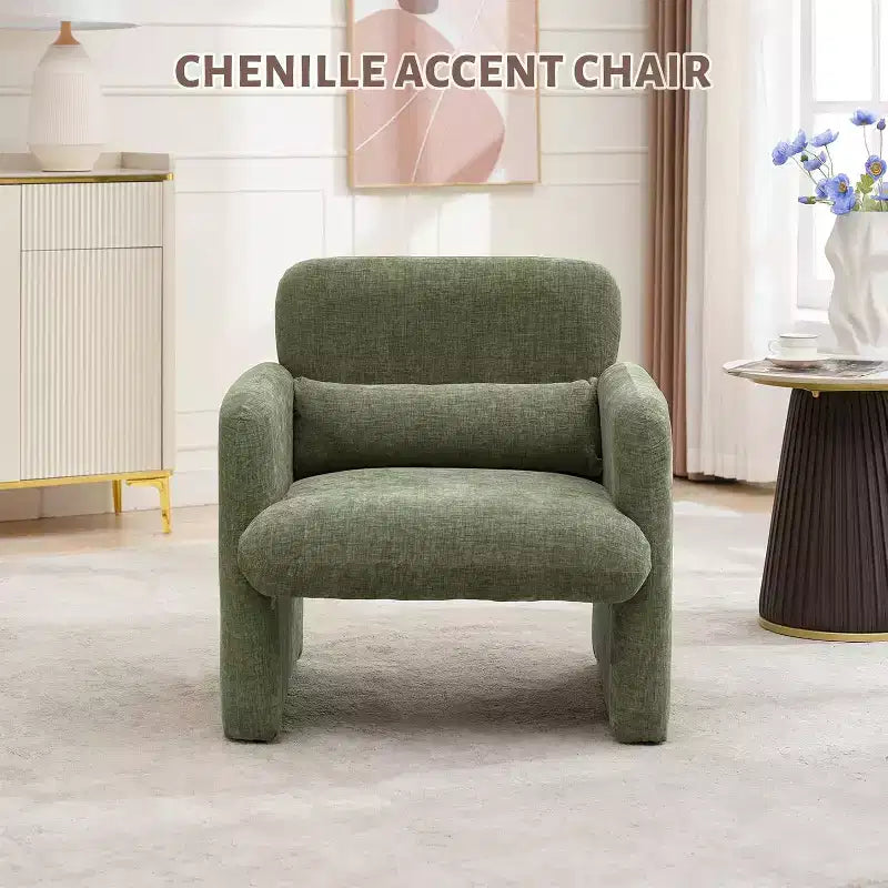 Modern Chenille Fabric Living Room Chair, Upholstered Armchair Leisure Single Sofa Chair for Bedroom, Office, Apartment
