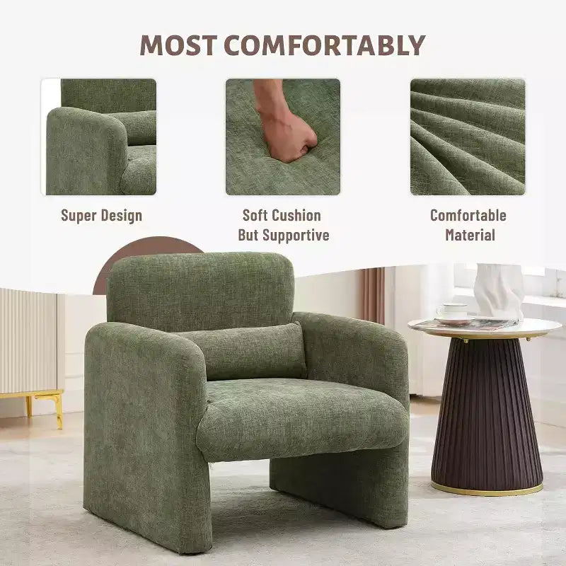 Modern Chenille Fabric Living Room Chair, Upholstered Armchair Leisure Single Sofa Chair for Bedroom, Office, Apartment