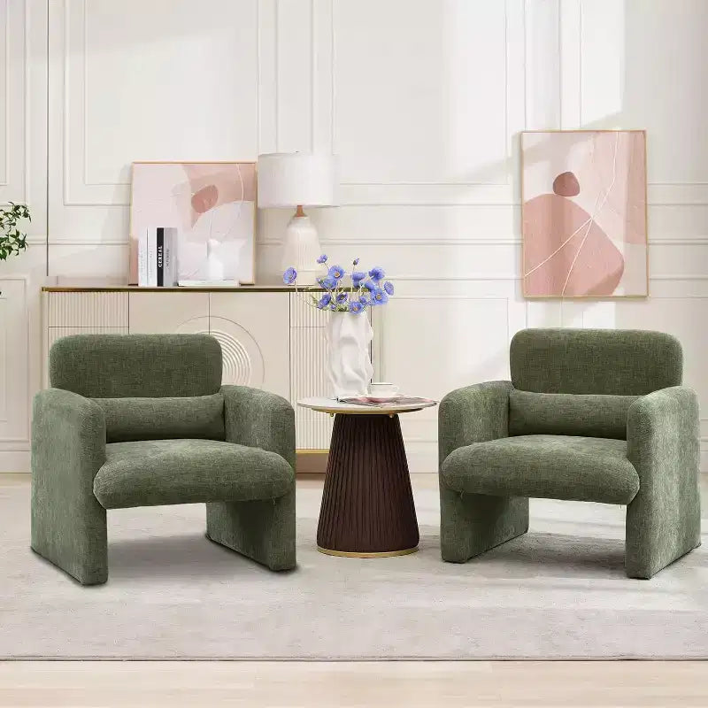 Modern Chenille Fabric Living Room Chair, Upholstered Armchair Leisure Single Sofa Chair for Bedroom, Office, Apartment