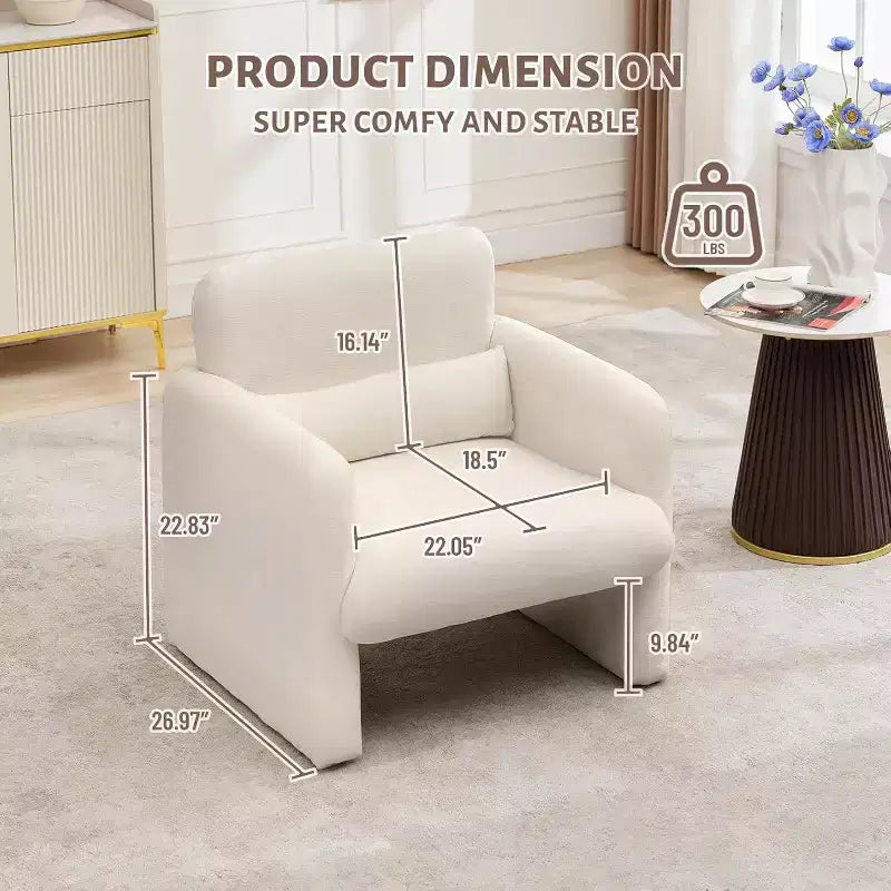 Modern Chenille Fabric Living Room Chair, Upholstered Armchair Leisure Single Sofa Chair for Bedroom, Office, Apartment