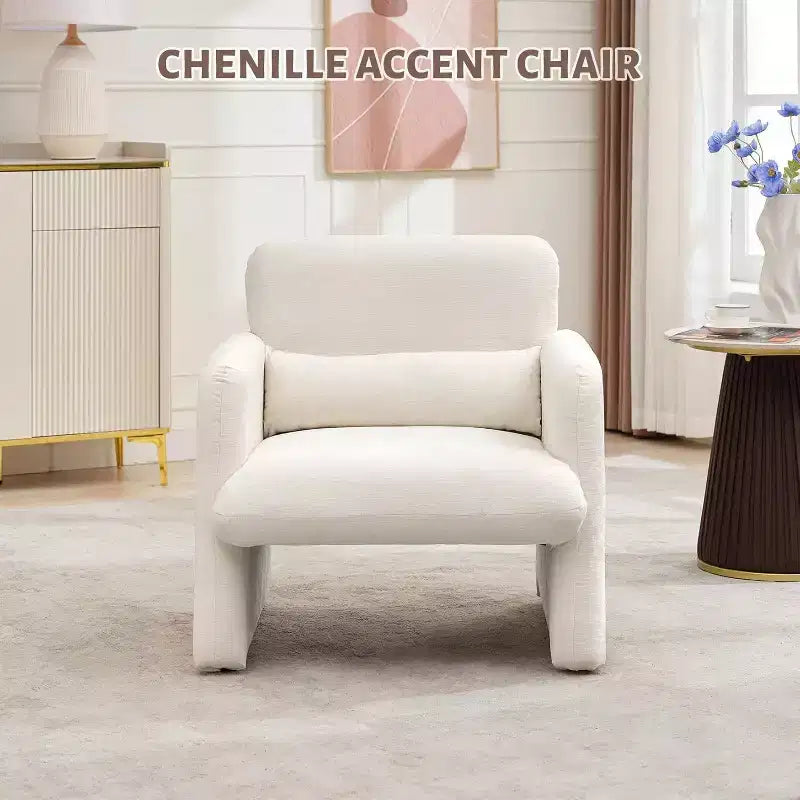 Modern Chenille Fabric Living Room Chair, Upholstered Armchair Leisure Single Sofa Chair for Bedroom, Office, Apartment