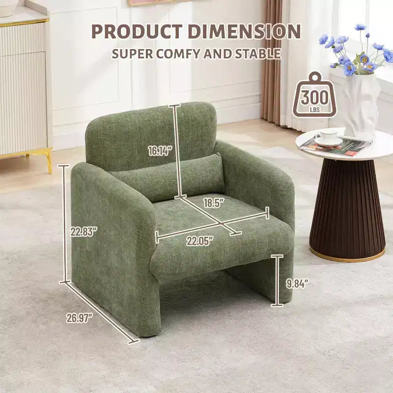 Modern Chenille Fabric Living Room Chair, Upholstered Armchair Leisure Single Sofa Chair for Bedroom, Office, Apartment