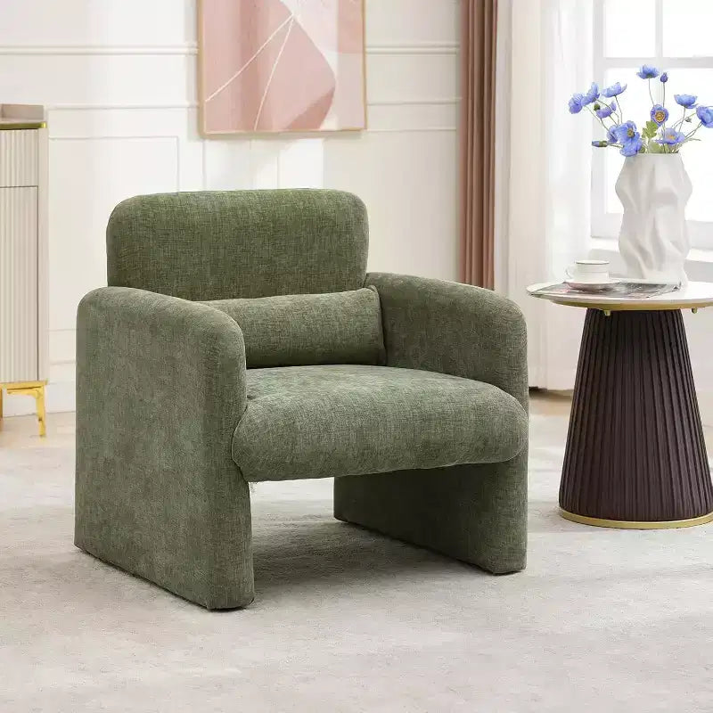 Modern Chenille Fabric Living Room Chair, Upholstered Armchair Leisure Single Sofa Chair for Bedroom, Office, Apartment
