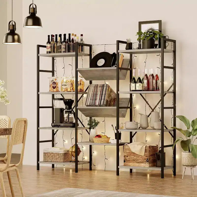 Acekool 4-Tier Industrial Bookcase, 54 Open Shelf with Metal Frame for Living Room, Bedroom & Office - Grey