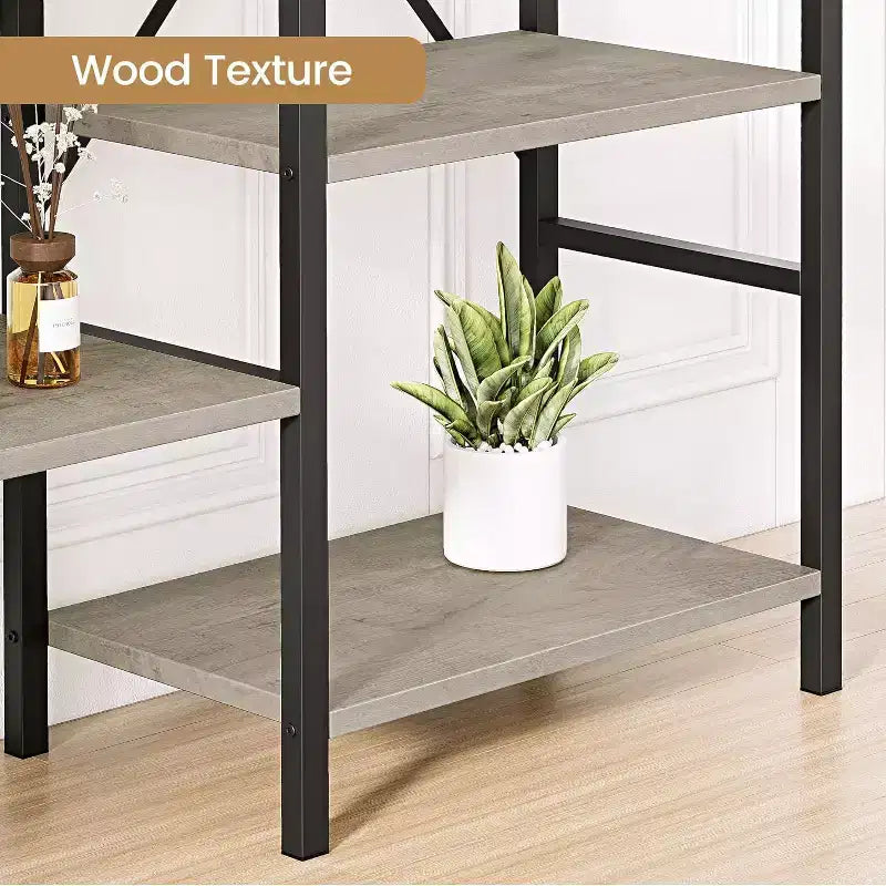 Acekool 4-Tier Industrial Bookcase, 54 Open Shelf with Metal Frame for Living Room, Bedroom & Office - Grey